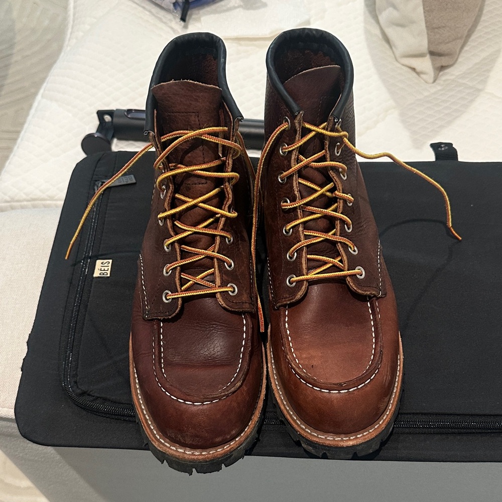 Red Wing Shoes Brown Leather Moc Toe Boots with Yellow Laces